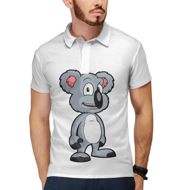Мужское поло с изображением Коала цвета Белый