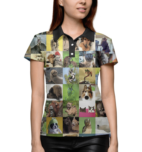 Женское поло с изображением Все животные цвета Белый