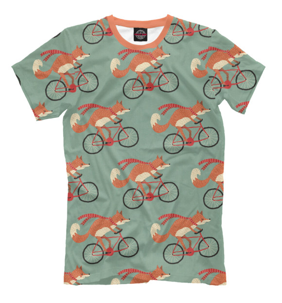 Мужская футболка с изображением Лисички на велосипеде цвета Серый
