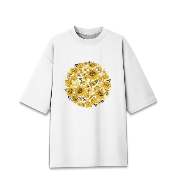 Мужская футболка оверсайз с изображением Хохлома цвета Белый