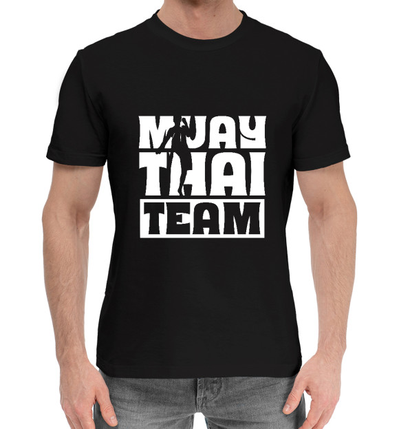 Мужская хлопковая футболка с изображением MUAY THAI TEAM цвета Черный