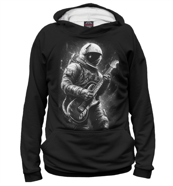 Мужское худи с изображением Космонавт с гитарой цвета Белый