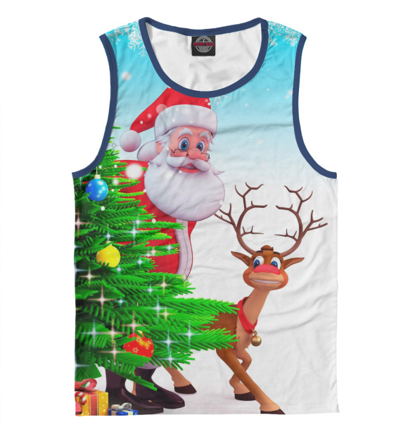 Майка для мальчика с изображением Дед Мороз и Олень цвета Белый