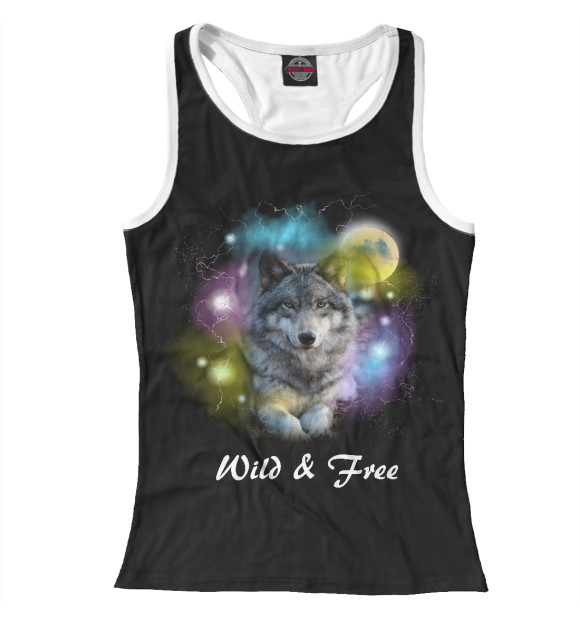 Женская майка-борцовка с изображением Волк ночью цвета Белый