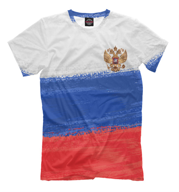 Мужская футболка с изображением Флаг России с гербом цвета Молочно-белый