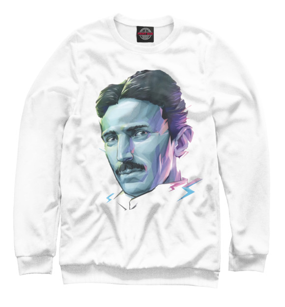 Мужской свитшот с изображением Никола Тесла цвета Белый