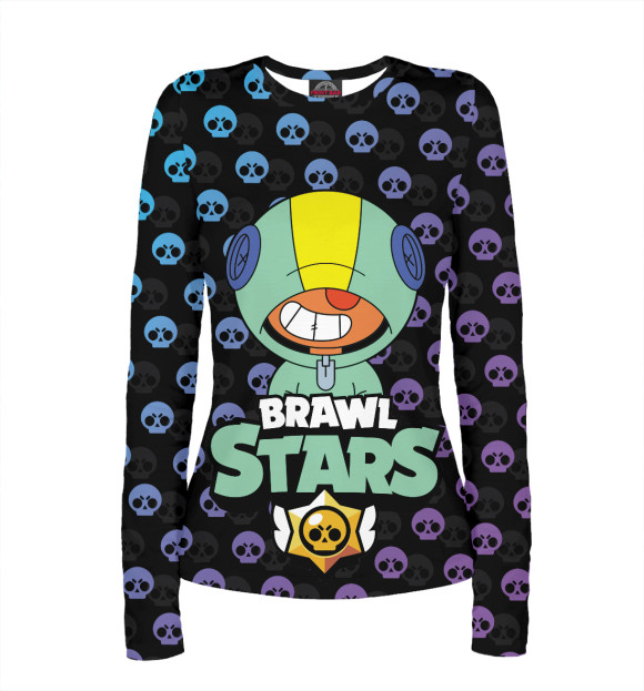 Женский лонгслив с притом Brawl Stars Leon цвета Белый Женский лонгслив с изображением Brawl Stars Leon цвета Белый