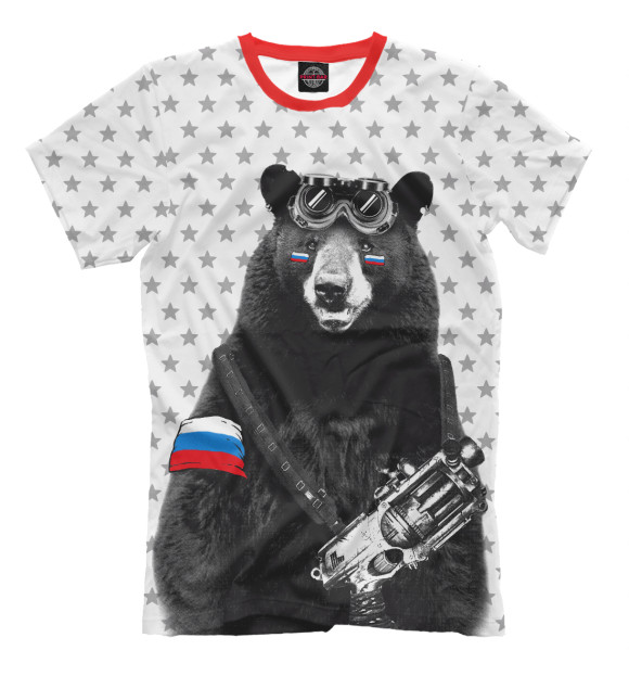 Мужская футболка с изображением Армейский медведь цвета Молочно-белый