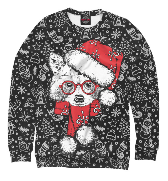 Мужской свитшот с изображением Енот Санта цвета Белый