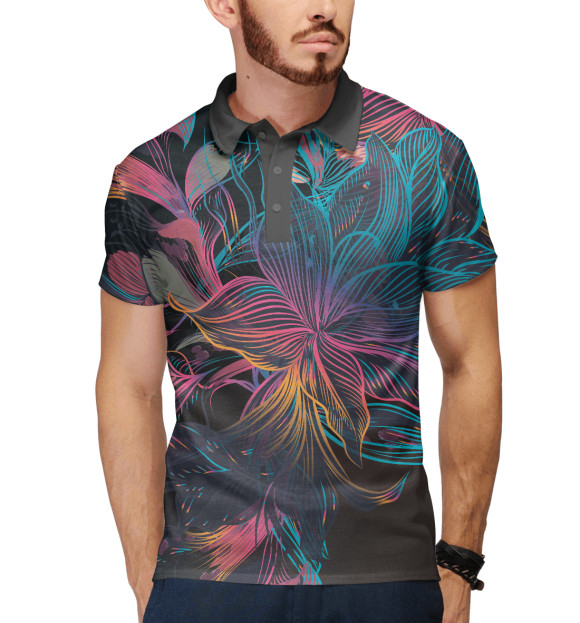 Мужское поло с изображением Цветы цвета Белый