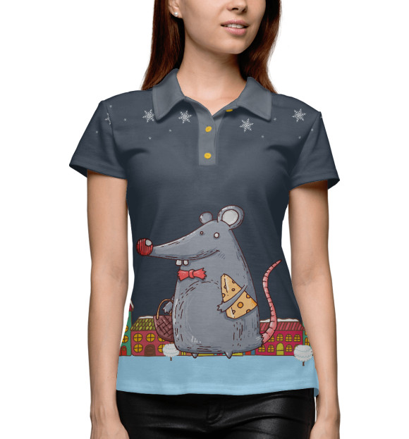 Женское поло с изображением Мышка с сыром цвета Белый