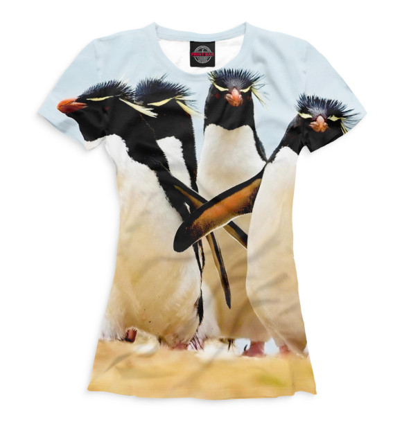 Женская футболка с изображением Хохлатые пингвины цвета Белый