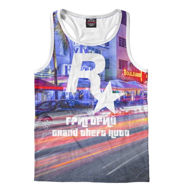 Мужская майка-борцовка с изображением Григорий в стиле GTA цвета Белый