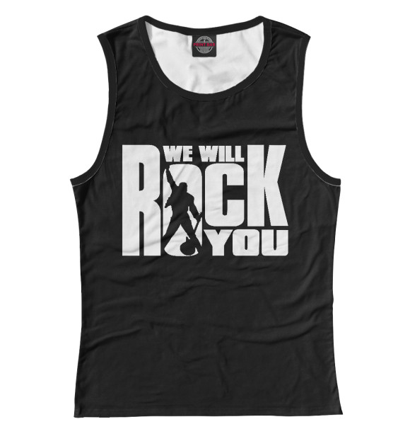 Женская майка с изображением We Will Rock You цвета Р‘РµР»С‹Р№