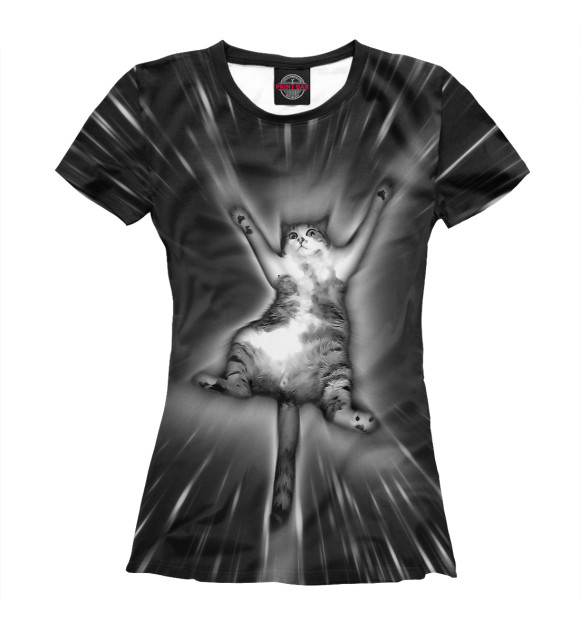 Женская футболка с изображением Кот в гиперпространстве цвета Белый