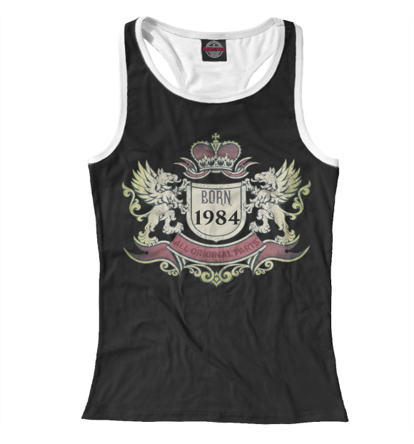 Женская майка-борцовка с изображением BORN 1984 цвета Белый