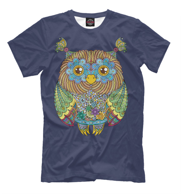 Мужская футболка с изображением Friendly Zentangle Owl цвета Серый