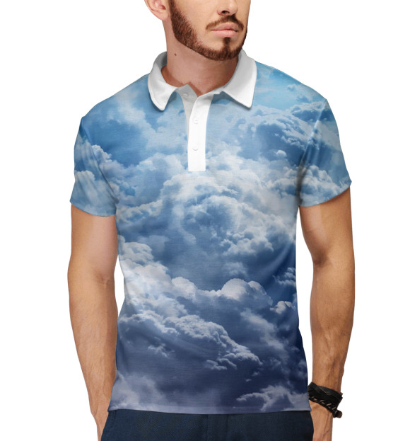 Мужское поло с притом Облака цвета Белый Мужское поло с изображением Облака цвета Белый