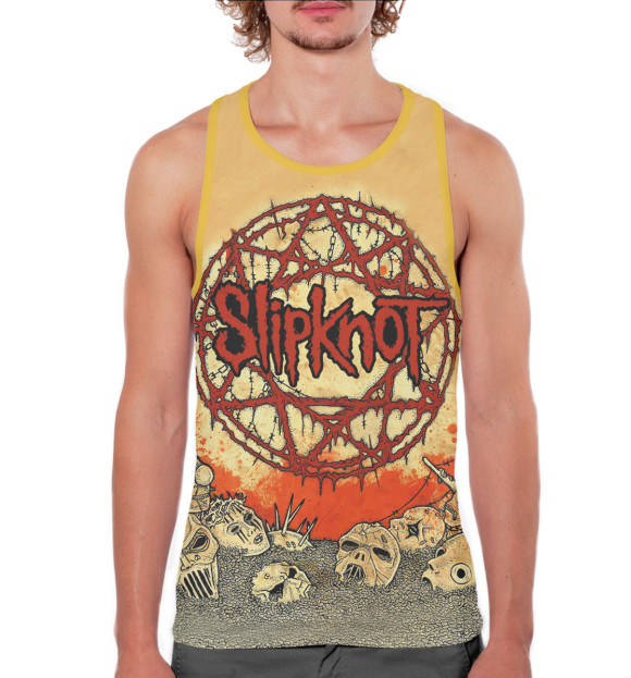 Мужская майка-борцовка с притом Slipknot цвета Белый Мужская майка-борцовка с изображением Slipknot цвета Белый