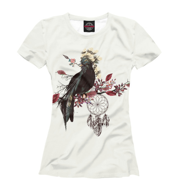 Женская футболка с изображением Boho bird цвета Белый
