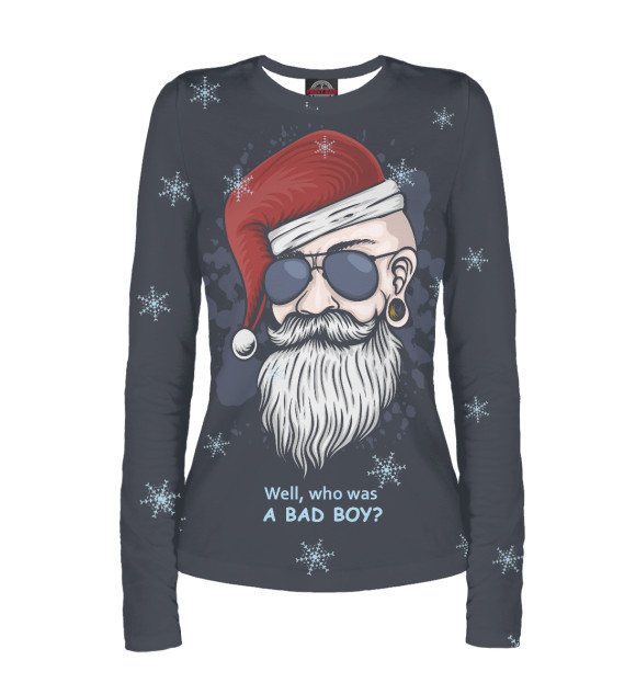 Женский лонгслив с изображением Who was a bad boy? цвета Белый