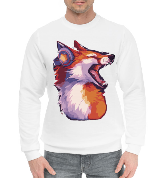 Мужской хлопковый свитшот с изображением DJ FOX цвета Белый