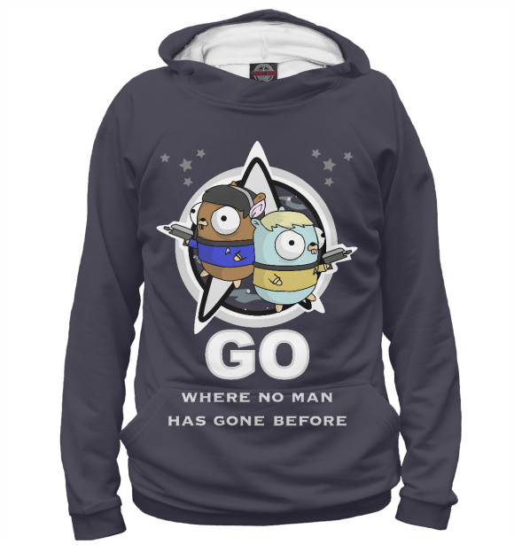 Женское худи с изображением Golang startrek цвета Белый