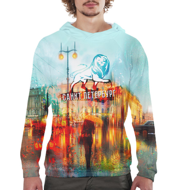 Мужское худи с изображением Санкт-Петербург цвета Белый