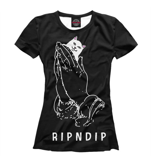 Женская футболка с изображением Кот - RIPNDIP цвета Белый