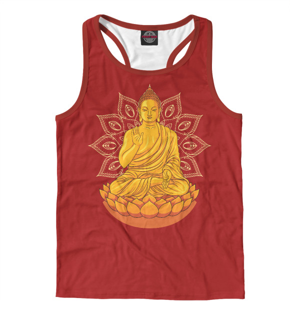 Мужская майка-борцовка с изображением Золотой Будда на лотосе с мандалой цвета Белый