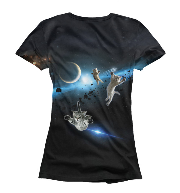 Женская футболка с изображением Летящие коты в космосе цвета Белый