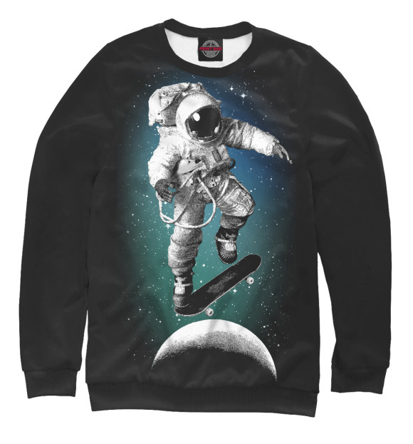 Мужской свитшот с изображением Космический скейтбордист цвета Белый