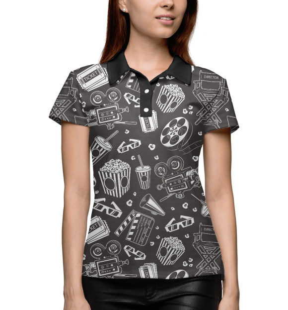 Женское поло с изображением Фильмофон цвета Белый