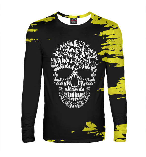 Мужской лонгслив с изображением Halloween Panda Bear Skull цвета Белый