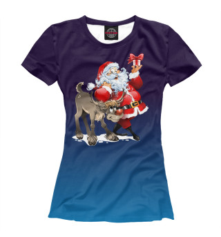 Женская футболка Санта Клаус и мобильник