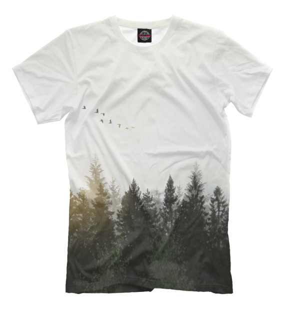 Мужская футболка с изображением Лесной пейзаж цвета Молочно-белый
