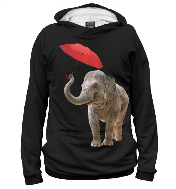 Худи для девочки с изображением Слон с зонтом цвета Белый