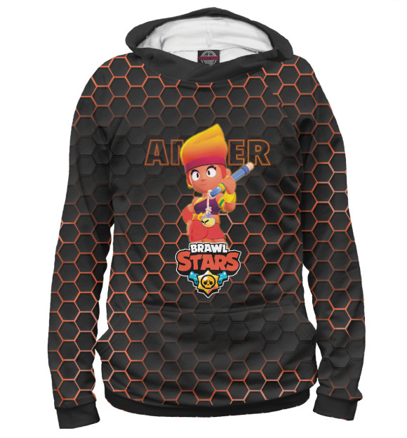 Мужское худи с изображением Амбер. Brawl Stars цвета Белый