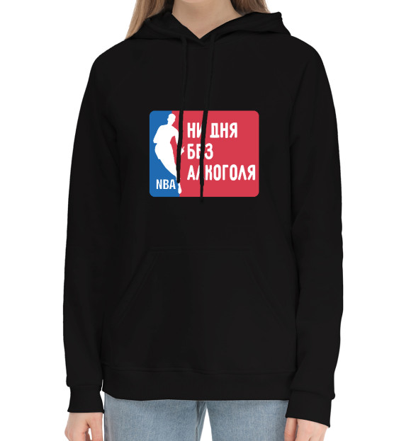 Женский хлопковый худи с изображением Ни дня Без Алкоголя (NBA ) цвета Черный