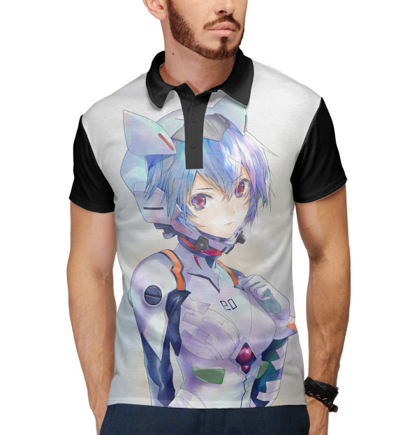Мужское поло с притом Evangelion Ayanami Rei цвета Белый Мужское поло с изображением Evangelion Ayanami Rei цвета Белый