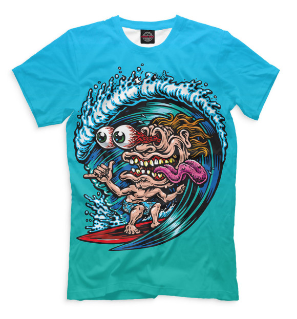 Мужская футболка с изображением Серфинг цвета Грязно-голубой