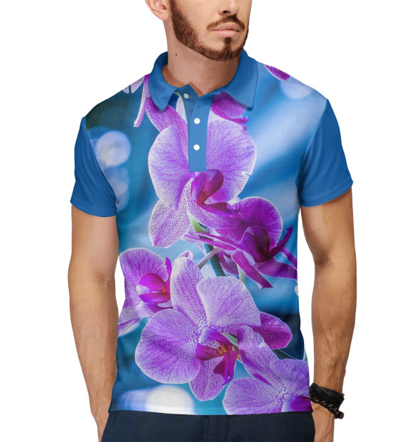 Мужское поло с притом Орхидея цвета Белый Мужское поло с изображением Орхидея цвета Белый