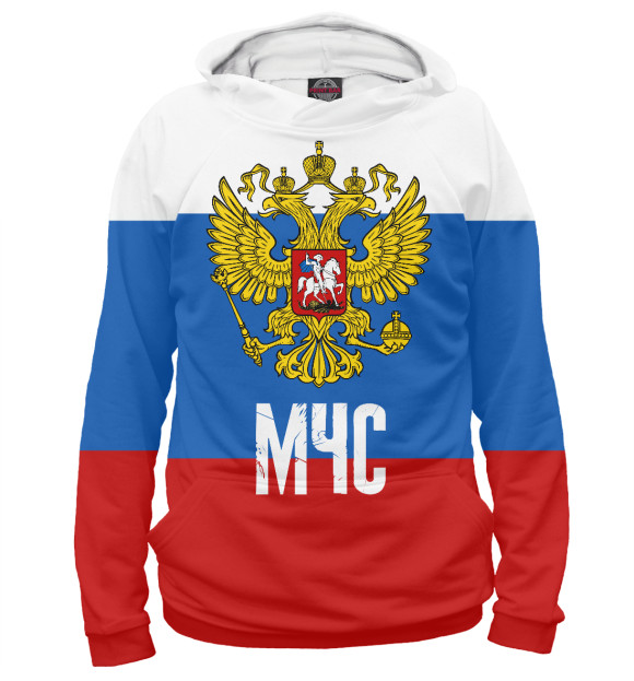 Мужское худи с изображением МЧС России цвета Белый