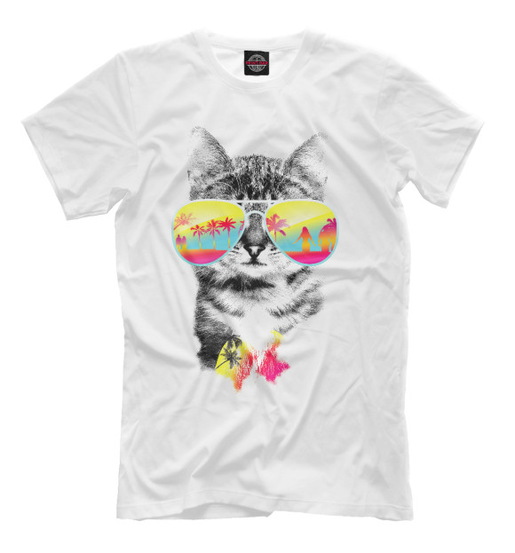 Мужская футболка с изображением Солнечный кот цвета Молочно-белый