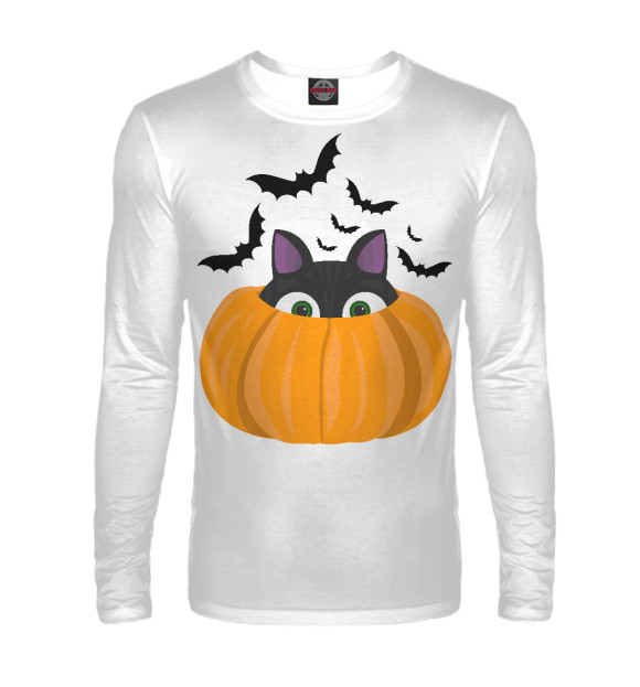 Мужской лонгслив с изображением Кот Джек цвета Белый