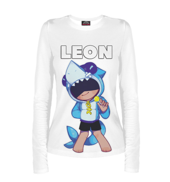 Женский лонгслив с притом Brawl Stars Leon цвета Белый Женский лонгслив с изображением Brawl Stars Leon цвета Белый