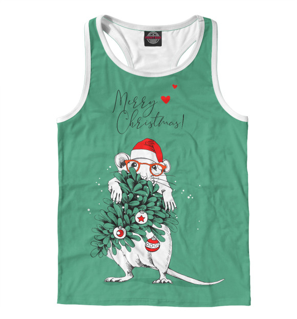 Мужская майка-борцовка с изображением Merry Christmas цвета Белый