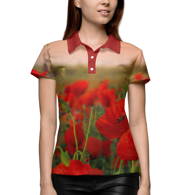 Женское поло с изображением Мак цвета Белый