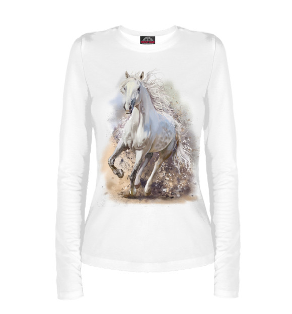 Женский лонгслив с изображением Белая лошадь цвета Белый
