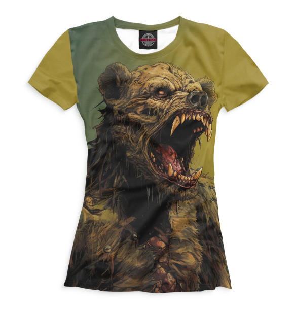 Женская футболка с изображением Зомби медведь цвета Белый